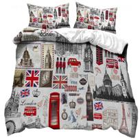 Uk London Style King Queen Duvet Cover British Elements Bedding Set For Teens Adults London Bridge Big Ben Polyester Quilt Cover EU single(135x200cm)