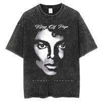 Washed Vintage King of Pop Michael Jackson Face Graphic T Shirt Men's Fashion Oversized T-shirts Men Women Gothic Rock Tshirt S įvairiaspalvis