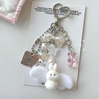 Cute Angel Bunny Keychain Soft Plush Pendant Bow Star Charm Kawaii Backpack Ornament for Girls Daily Use 1pc