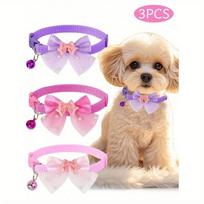 3pcs Set Cute Shiny Bow Bell Pet Collar For Daily Use - For Cats And Dogs M