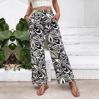 Art Printed Trousers in Summer New Thin Women's Pants High Waist Straight Versatile Loose S