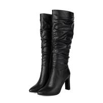 Women's high-heeled boots autumn and winter new simple temperament solid color large size versatile medium boots 35