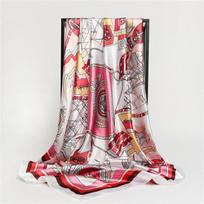Luxury Large Nautical Print Square Scarf Thin Breathable Silky Neck Scarf Glamorous Style Sunscreen Headscarf 90x90CM