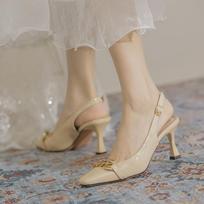 Summer Luxury Women White Nude 7 .5cm High Heels Sandals Designer Square Toe Slingback Sandals Female Wedding Party Shoes 4