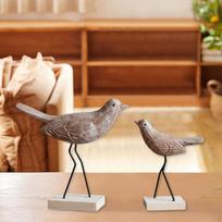 2x Wooden Bird Figurines Sculpture Minimalist Home Decoration Animal for Desk Floor Car