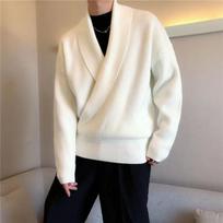 Autumn Winter Popular Solid Color Large V-neck Drape Personalized Loose Casual Sweater Jacket S
