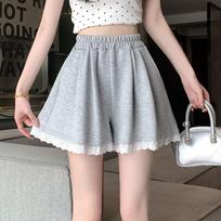 Korean Version of Lace-edged Casual Pants for Women In Summer New Elastic High-waist Temperament Versatile Wide-leg Shorts S