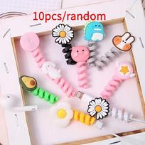 10Pcs (Random Styles) Cute Cartoon Phone Data Cable Protectors, Winders, Extend the Life of the Data Cable, Cute Cartoon Protective Covers 10 Random Styles