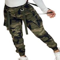 Women Pants Camouflage Print Classic Ankle Banded Casual Lady Cargo Pants for Daily Wear M