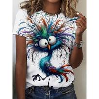 Large Size Women'S Digital Printed Short Sleeved T-shirt Crew Neck Slight Stretch Fabric, Regular Sleeve, All Seasons S