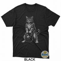 Funny Gym Cat Kettlebell Vintage Kitty Weightlifting Humor T-Shirt M