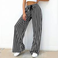 Women's Loose Fit Wide Leg Pants Elastic Waistband Striped Pattern Casual Commuting Trousers for Daily Wear and Relaxed Fit XXL
