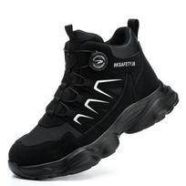 High Top Work Safety Boots Men Steel Toe Shoes Rotating Button Safety Shoes Black Work Protective Boots Indestructible Shoes 37