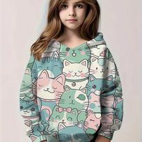 Kids Clothing Girl Hoodies Long Sleeve Cute 3D Cat Print Children Spring Fall Clothes Casual Cartoon Outdoor Girl Clothing Tops 100