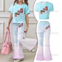 Children's Casual Sports Short Sleeved and Flared Pants Set, Kpop Devil Hunter Pattern Print, Fashionable Girls' Sportswear 120