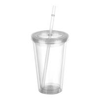 Plastic Outdoor Reusable Straw Cup Drink Tea Milk Mug Water Bottle With Lid Drinking Cup