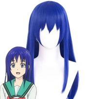 Anime Cosplay Wig, Teruhashi Kokomi Blue Long Straight High-Temperature Fiber Synthetic Hairpiece