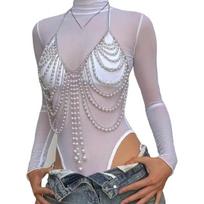 Luxurious Pearls Body Chain Bra with Neck Hanging Design Evening Party Accessories for a Sophisticated Look 1 gray