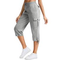 Womens Cotton Cargo Capris With 6 Pockets Lightweight Outdoor Travel Casual Comfy Summer Pants L