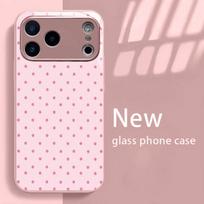 Minimalist Cute Pink Polka Dot Metallic Glass Phone Case For iPhone 17 Pro Max 16 15 14 13 12 11 Pro 15 14 Plus 17 Air 16E Cover iPhone 12 Pro Max