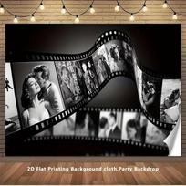 2D plokščio filmo juostelės fonas Vintažinis juodai baltas kino nuotraukų fonas 70.9x43.3inch/180*110cm gray