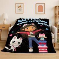 Cartoon Gabby Dollhouse Girl Flannel Blanket Soft Warm Throw Blanket for Bedroom Living Room Bed Travel Camping Picnic Kid 75x90cm black