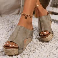 Large size wedge heel slippers for women to wear summer new women's thick-bottomed fish mouth slippers 36