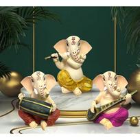 Sitting Ganesha with Musicall Instrumnents Decorative Statue for Home Decor