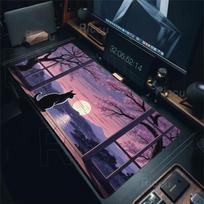 Black Cat Mouse Pad Large Cherry Blossom Landscape Desk Mat Stitch Edge Rubber AntiSlip Pc Accessories Gaming Mats Keyboard Rug 400x800x2MM