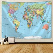 1 Pc World Map Tapestry High-Definition Map Fabric Wall Hanging Decor Watercolor Map Letter Polyester Table Cover Yoga Beach Towel 100X70CM