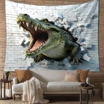 Sieną daužantis krokodilas Gobelenas Žiaurus aligatorius pramušantis sieną Sieninis pakabinamas Drąsus kambario dekoras Tinka biurams, barams, vakarėliams 100X70CM black
