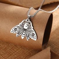 Fashion Witchy Moon Moth Chain Women's Silver Titanium Steel Jewelry Pendant Necklace 50cm(Necklace Size)