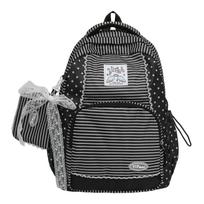 Kuprinė Nauja Japoniška ir Korėjietiška Dryžuota Taškuota Laisvalaikio Kuprinė Moteriška Didelės Talpos Studentų Mokyklinė Kuprinė Lengva Universali Kuprinė single pack (no charm) juoda