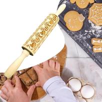 Embossed Rolling Pin Wooden Cookies Roller Fine Textured Holiday Halloween Themed Pumpkin