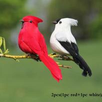 2pcs Feather Simulation Birds, Forest Garden Ornamental Birds, White Red Foam Fake Birds, Garden Landscape Handicrafts And Ornaments 2pcs