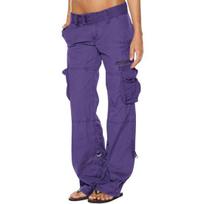 Yousheng Women Cargo Pants Low-rise Multi-Pocket Design Wide Waist Retro Style Cropped Overalls Solid Color Straight Leg Work Pants L