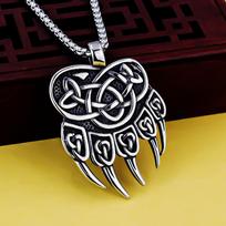 Necklace Men's Wolf Head Viking Wolf Claw Pendant 50CM(Necklace Size)