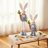 Standing Easter Bunny Gnome Plush Decoration - 20''-30''Large Rabbit Gnome Stuffed W/Retractable Spring Leg Handmade