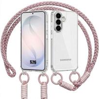 Case for Samsung Galaxy S26, Transparent Shockproof Hard Protection with Pink Shoulder Strap