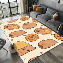 Cute Capybara Cartoon Carpet Mat Rug - Lucky Heart Pattern Home Decoration for Kids Room Living Room Playful Animal Design 40X60CM