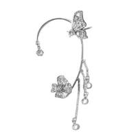 1Pc Ear Cuff Fine Workmanship Temperament Rhinestone Inlay Geometric High Gloss Dress Up Luxury Butterfly Chain Ear Cuff Tassel
