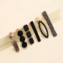 Elegant Hair Clip Set Resin & Rhinestone, Mixed Colors, Frosted & Glittery Finishes Sleek Rectangular & Beaded Designs for Daily Use