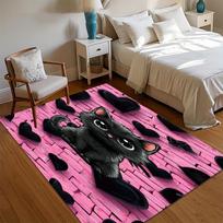 1pc Cute Area Rug Carpet Non Slip Purple Wood Black Cat Butterfly Floor Mat for Bedroom Living Room Kids Room Home Decor 40cm x 60cm