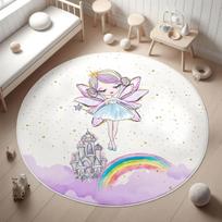 Cute Ballerina Girls Room Rug, Baby Gift,Pink Ballerina Rug,Non-Slip Mat,Baby Girl Playroom Mat,Striped Round Rug,Area Rug 100cm