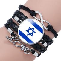 Round Israel Flag Decor Bracelet Multi Layer Adjustable Handmade Bracelet Metal Letter Decor Faux Leather Wristband Jewelry Gift 3