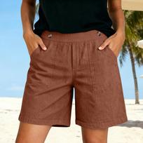 High Waist Button Women's Shorts with Pockets Relaxed Fit Stretch Fabric Casual Summer Shorts for Daily Wear XL
