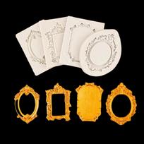 4Pcs Baroque Photo Frame Fondant Molds Vintage Embossed Design Silicone Frame Molds Soft Flexible Photo Frame Molds balta