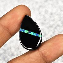 Natural Black Oynx Opal Pear Cut 22.85 Ct Certified Gemstone For Jewelry Making 26.6 mm