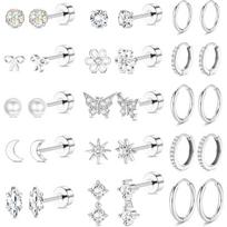 15 Pairs 14K Gold Plated Flat Back Earrings Hypoallergenic Surgical Stainless Steel Stud Hoop Earrings for Women Cute Stud Earring Set Small Huggie Ho