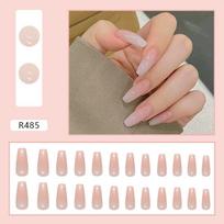 24Pcs/Box Gradient Color Artifical Press On Nails With Glue Long Coffin Fake Nails Lovely Girls Nail Art Ballerina False Nails beige